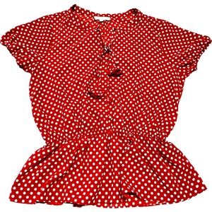 &. Layered Boutique brand peplum rust colored polka dot blouse